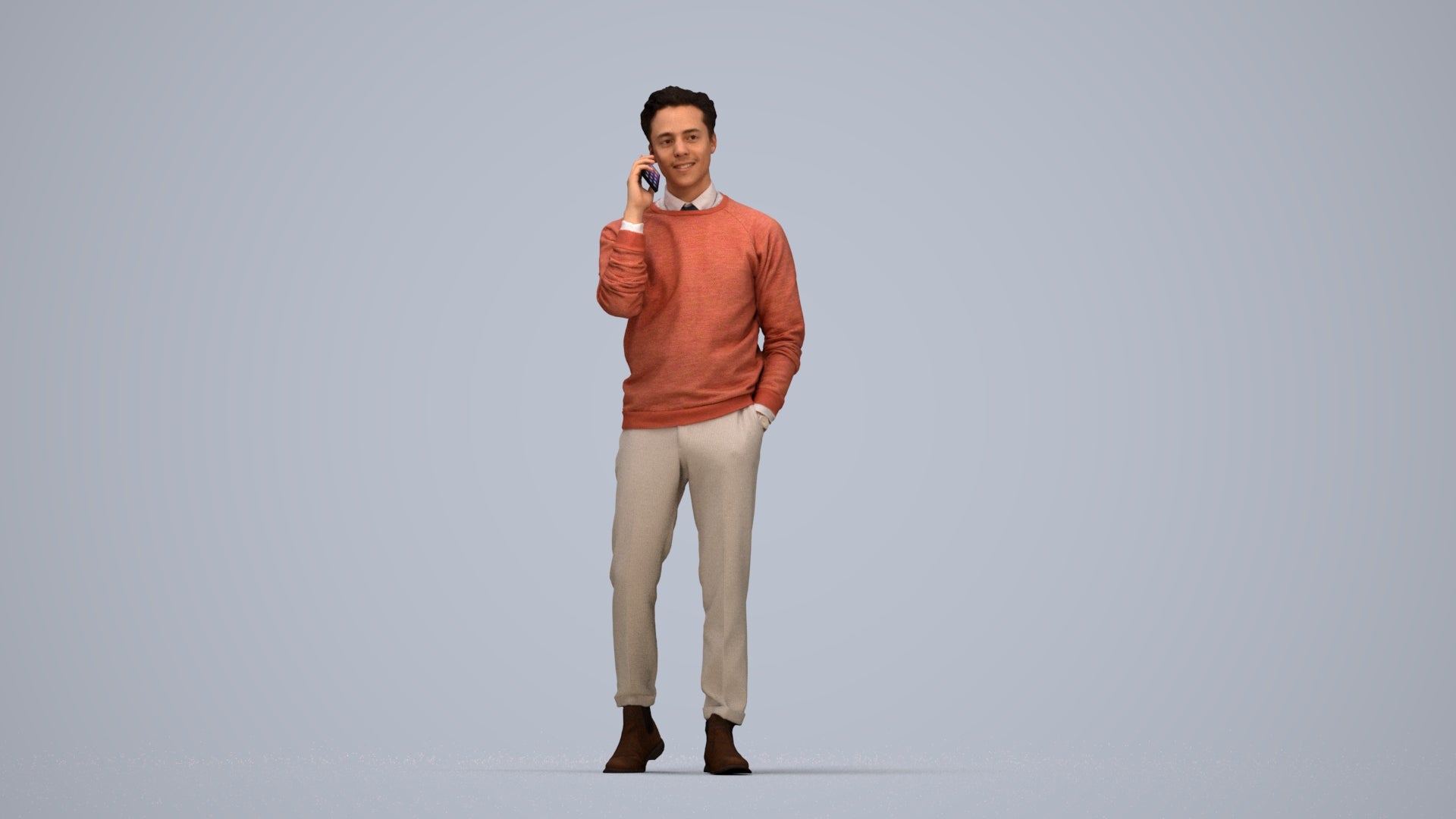 3D human model man casual walking, photogrammetry scanned person for archviz, top-down view render