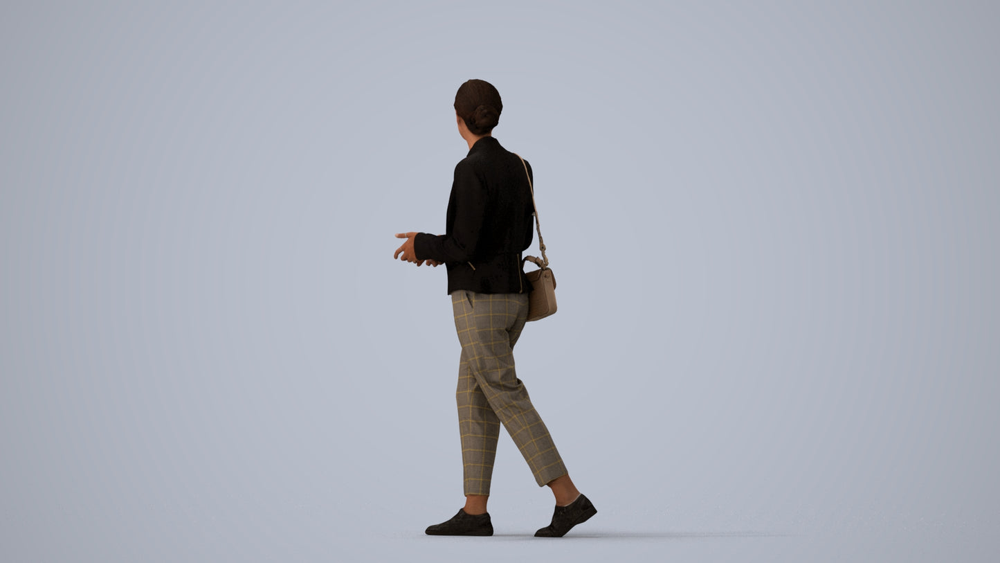 realistic 3D human woman business walking, archviz people FBX OBJ for Blender, three-quarter view render