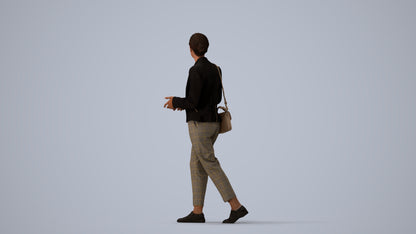 realistic 3D human woman business walking, archviz people FBX OBJ for Blender, three-quarter view render