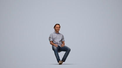 realistic 3D human man casual sitting, archviz people FBX OBJ for Blender, top-down view render