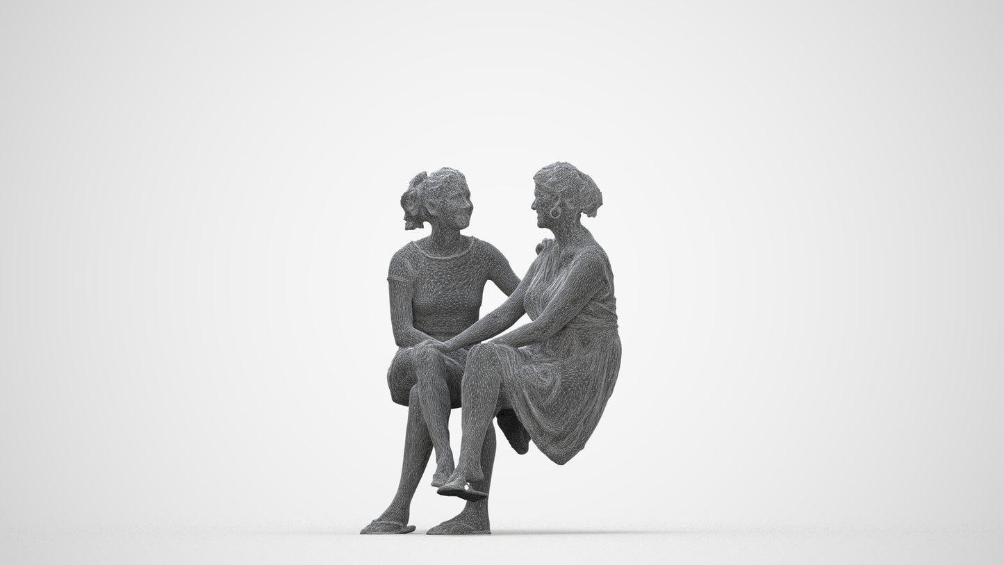 3D people model woman casual couple, scanned human for 3ds Max rendering, wireframe back view