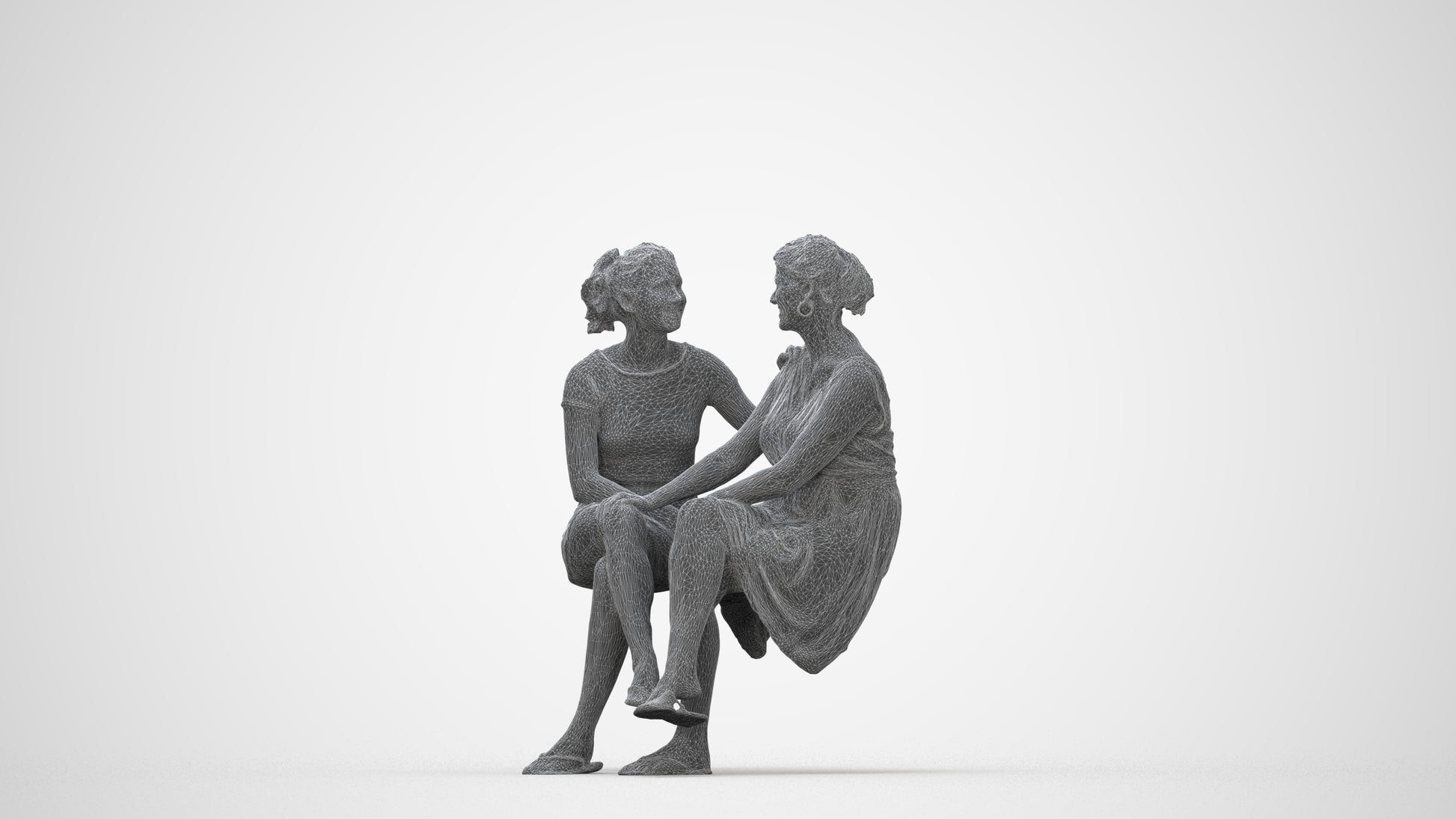 3D people model woman casual couple, scanned human for 3ds Max rendering, wireframe back view