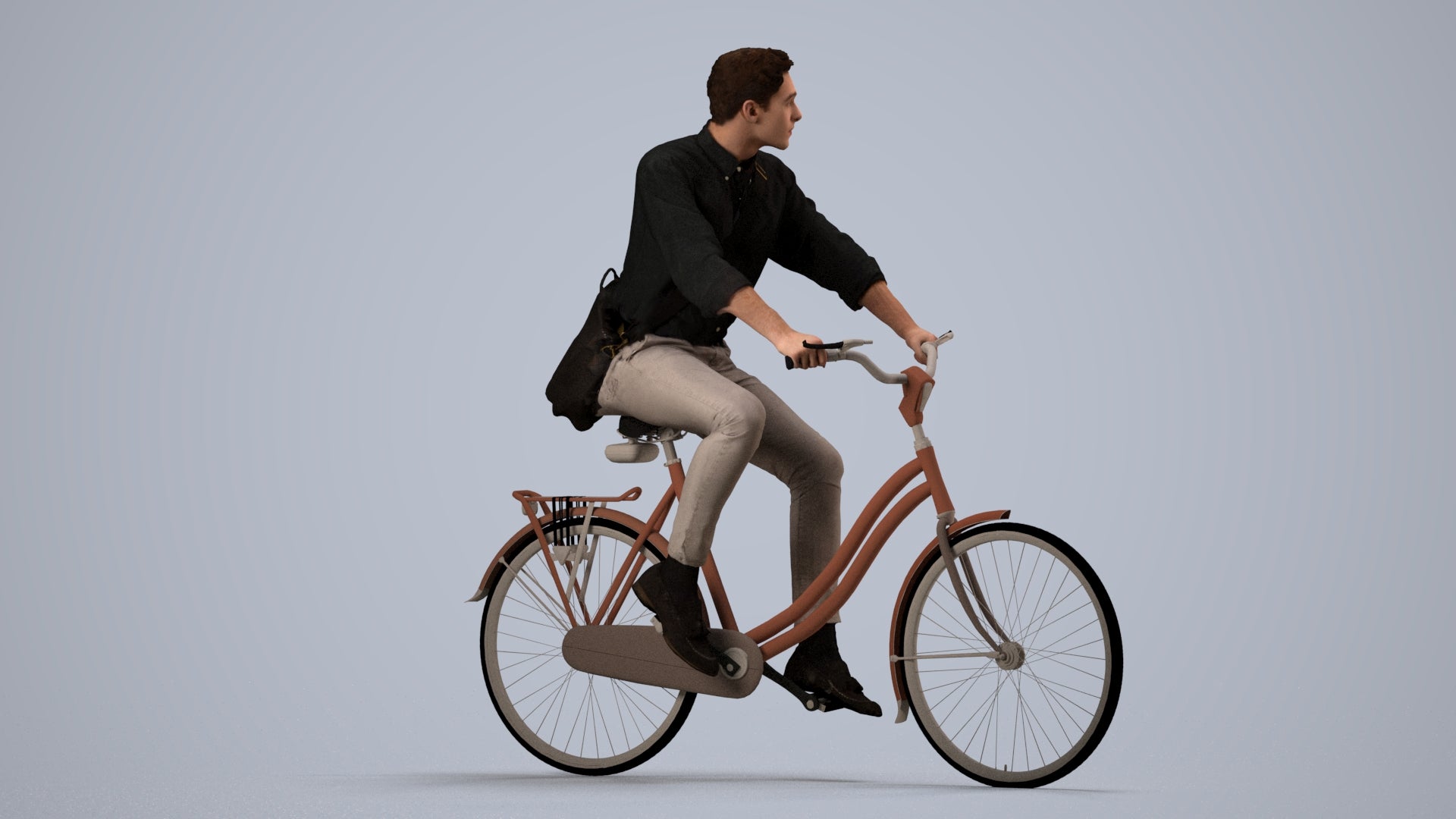 3D people model man casual cycling, scanned human for 3ds Max rendering, side view render