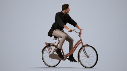 3D people model man casual cycling, scanned human for 3ds Max rendering, side view render