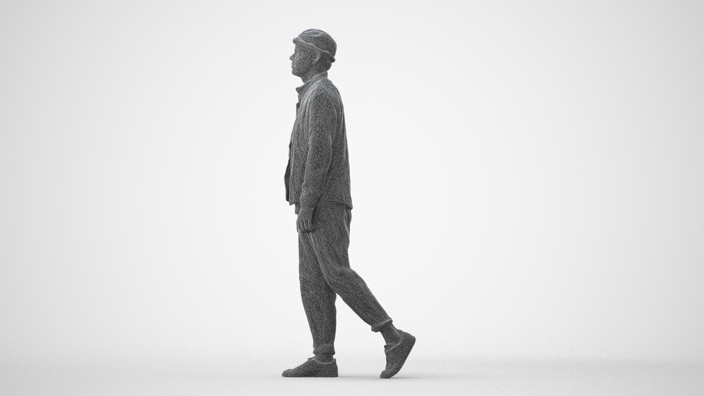 scanned 3D man casual walking, photogrammetry people for Enscape and V-Ray, square thumbnail