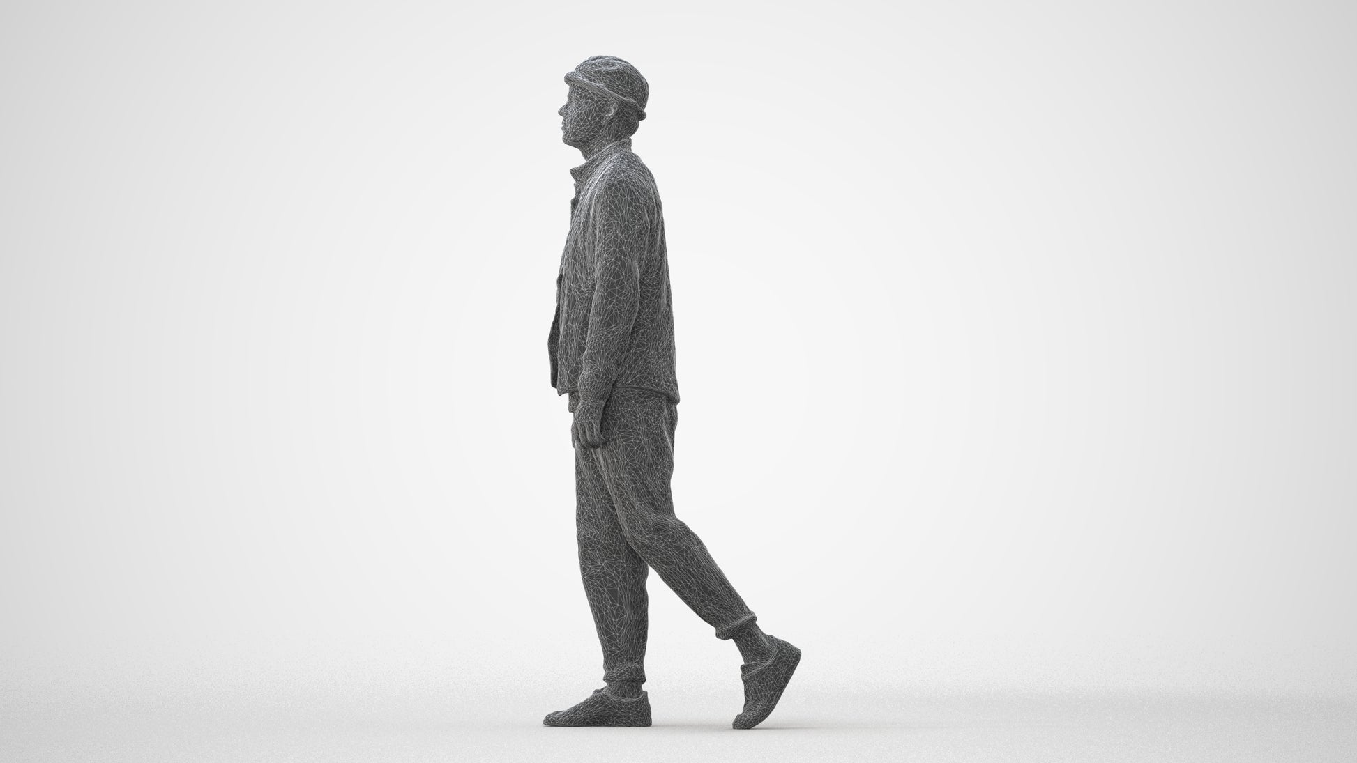 scanned 3D man casual walking, photogrammetry people for Enscape and V-Ray, square thumbnail