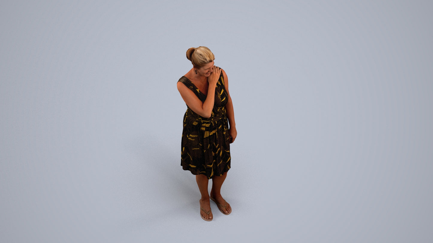 realistic 3D people woman casual standing, render-ready for V-Ray and Corona, FBX OBJ, back view render