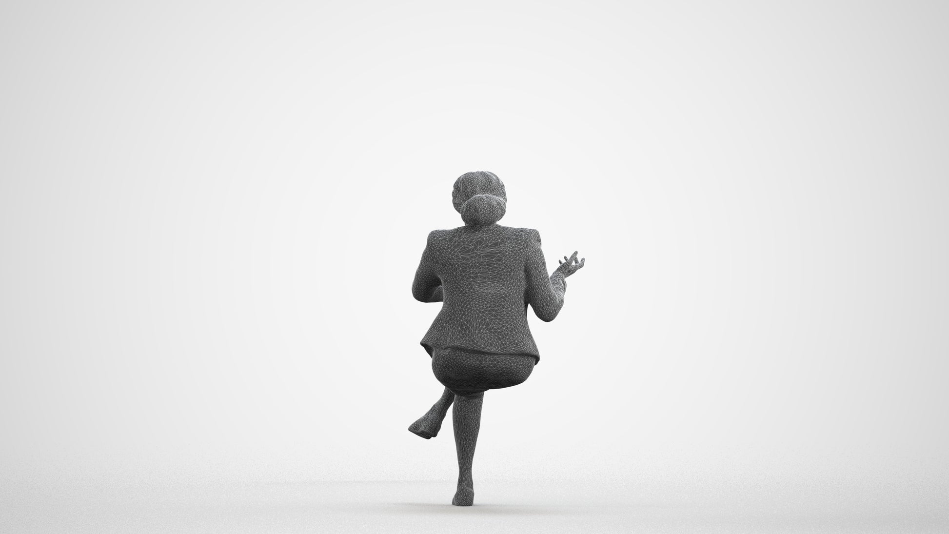 scanned 3D woman business sitting, photogrammetry people for Enscape and V-Ray, wireframe front view