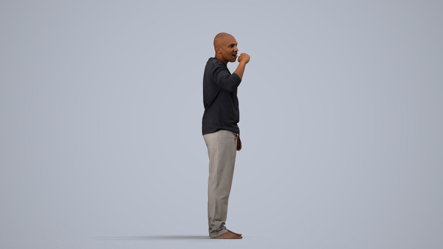 3D people model man bathroom, scanned human for 3ds Max rendering, side view render