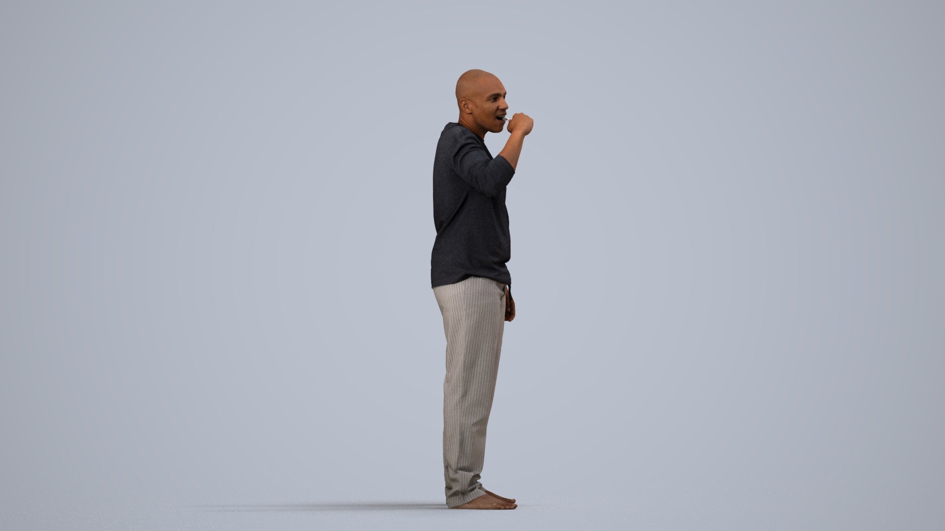 3D people model man bathroom, scanned human for 3ds Max rendering, side view render