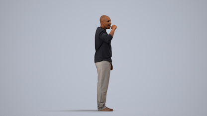 3D people model man bathroom, scanned human for 3ds Max rendering, side view render