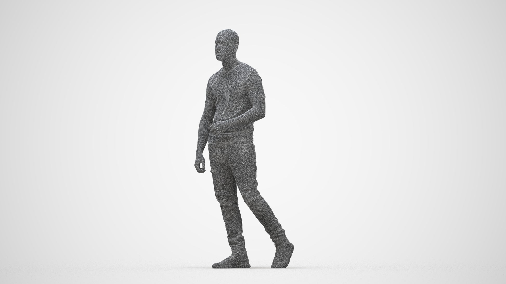 scanned 3D man casual walking, photogrammetry people for Enscape and V-Ray, wireframe back view