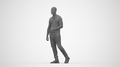 scanned 3D man casual walking, photogrammetry people for Enscape and V-Ray, wireframe back view