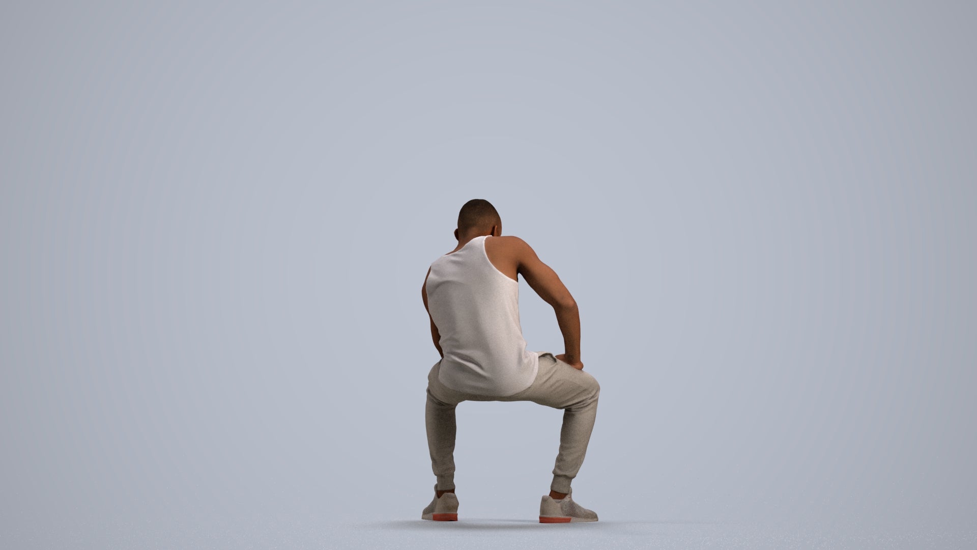 3D human model man casual sitting, photogrammetry scanned person for archviz, front view render