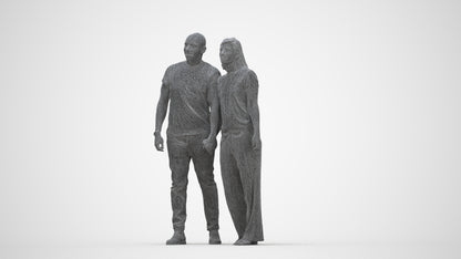 realistic 3D people woman casual couple, render-ready for V-Ray and Corona, FBX OBJ, wireframe back view
