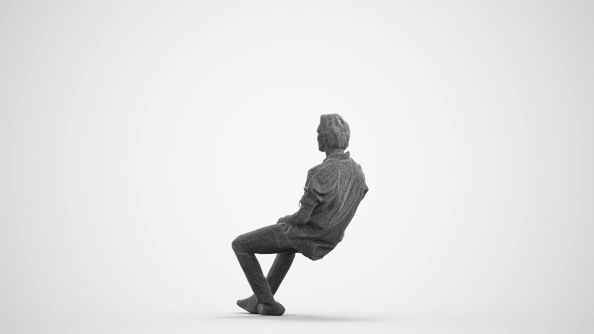 realistic 3D human man casual sitting, archviz people FBX OBJ for Blender, wireframe front view