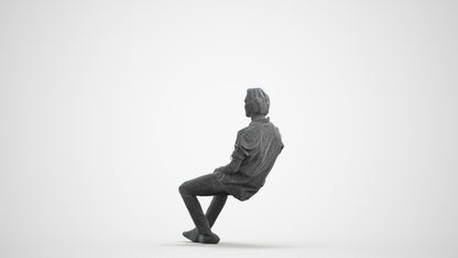 realistic 3D human man casual sitting, archviz people FBX OBJ for Blender, wireframe front view