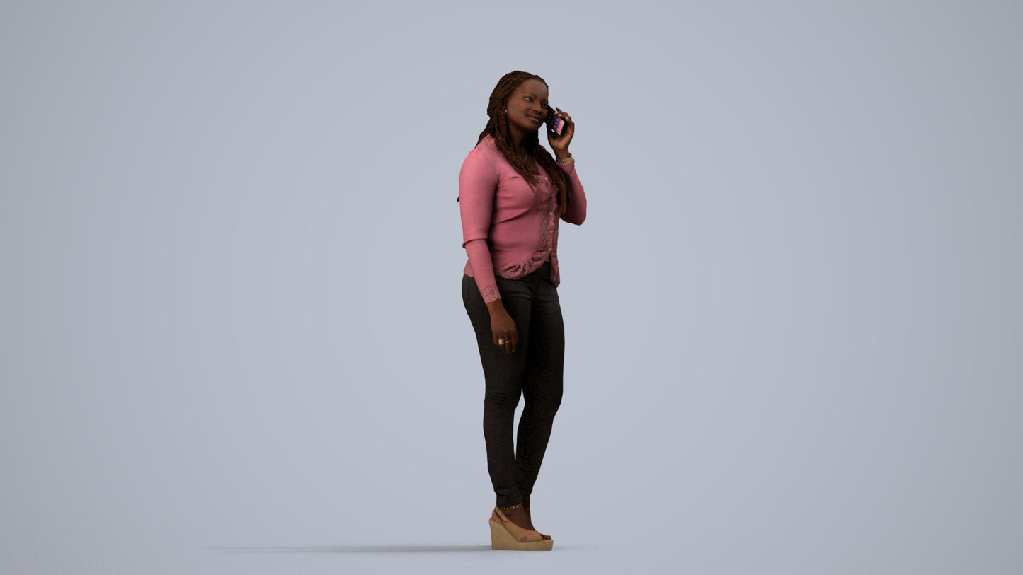 realistic 3D woman casual standing, scanned archviz people for Blender and 3ds Max, side view render