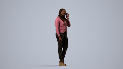 realistic 3D woman casual standing, scanned archviz people for Blender and 3ds Max, side view render