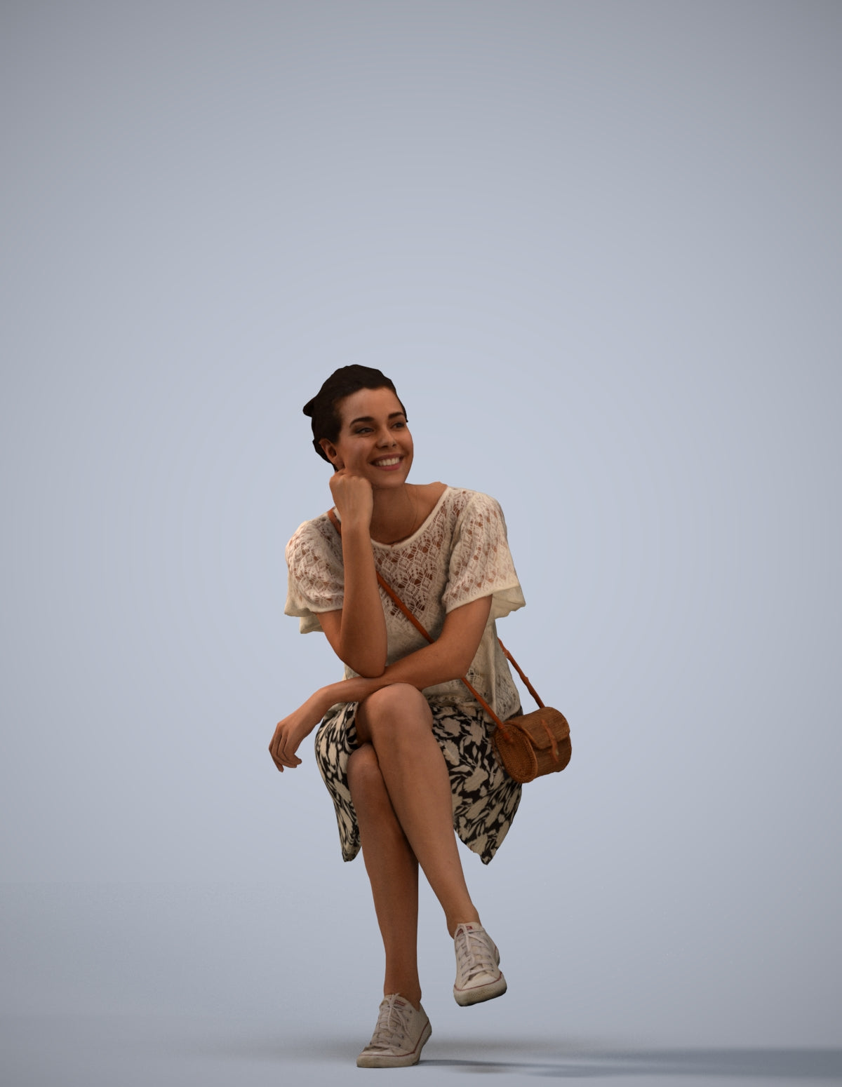 scanned 3D woman casual sitting, photogrammetry people for Enscape and V-Ray