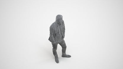 3D human model man business standing, photogrammetry scanned person for archviz, wireframe three-quarter view