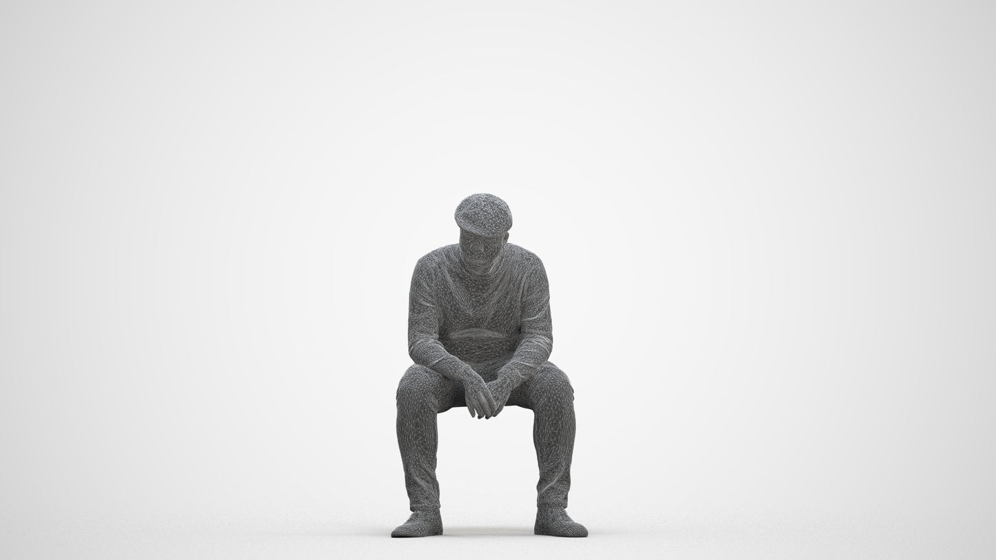 realistic 3D man casual sitting, scanned archviz people for Blender and 3ds Max, three-quarter front view render