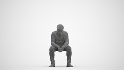 realistic 3D man casual sitting, scanned archviz people for Blender and 3ds Max, three-quarter front view render