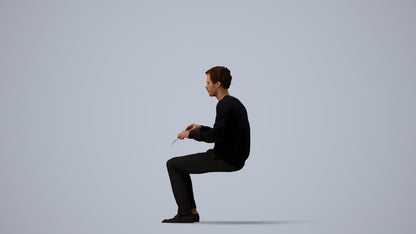 scanned 3D man casual sitting, photogrammetry people for Enscape and V-Ray, three-quarter view render