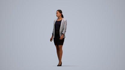 photogrammetry 3D woman business walking, realistic human model archviz FBX, top-down view render