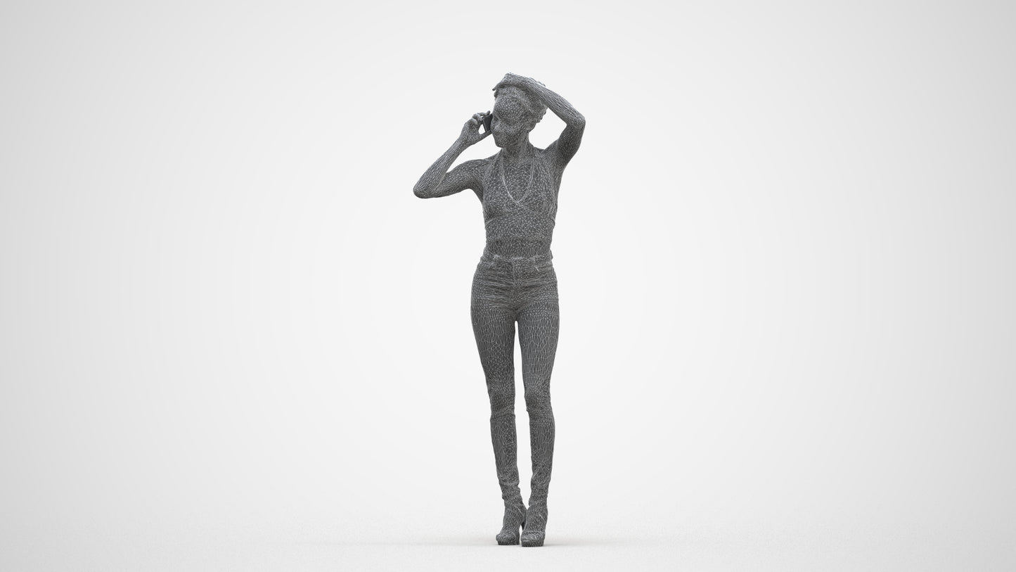 photogrammetry 3D woman casual standing, realistic human model archviz FBX, three-quarter front view render