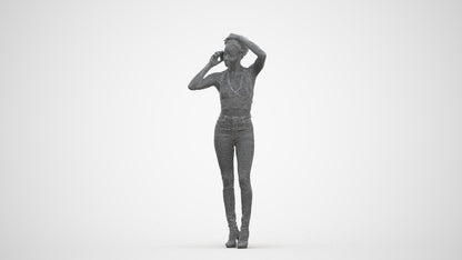 photogrammetry 3D woman casual standing, realistic human model archviz FBX, three-quarter front view render