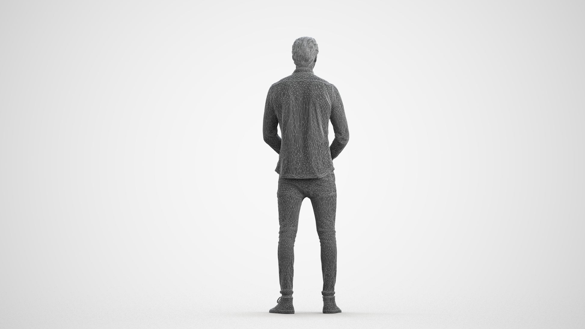 realistic 3D people man casual standing, render-ready for V-Ray and Corona, FBX OBJ, wireframe front view