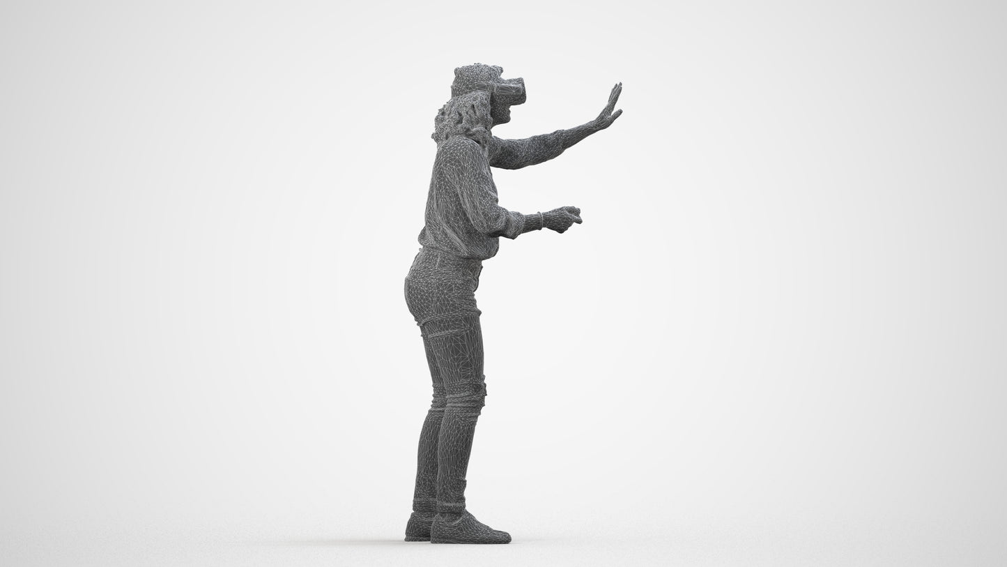 realistic 3D human woman casual standing, archviz people FBX OBJ for Blender, wireframe side view