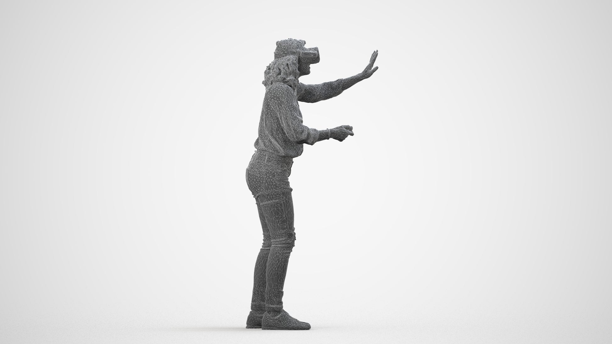 realistic 3D human woman casual standing, archviz people FBX OBJ for Blender, wireframe side view