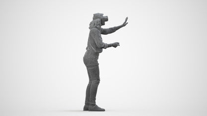realistic 3D human woman casual standing, archviz people FBX OBJ for Blender, wireframe side view