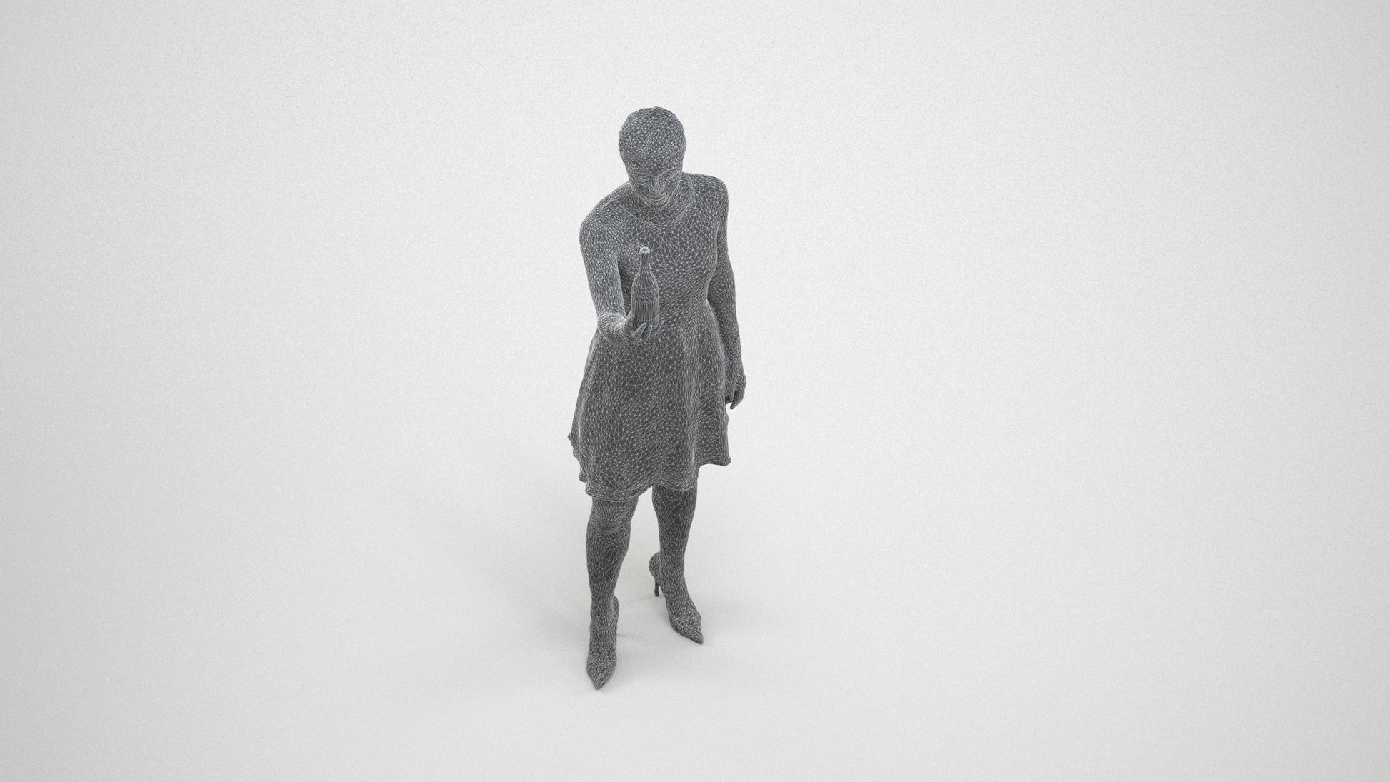 photogrammetry 3D woman casual hospitality, realistic human model archviz FBX, wireframe three-quarter view