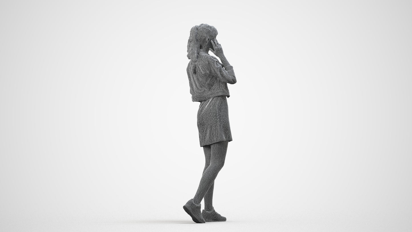 realistic 3D people woman casual walking, render-ready for V-Ray and Corona, FBX OBJ, wireframe side view