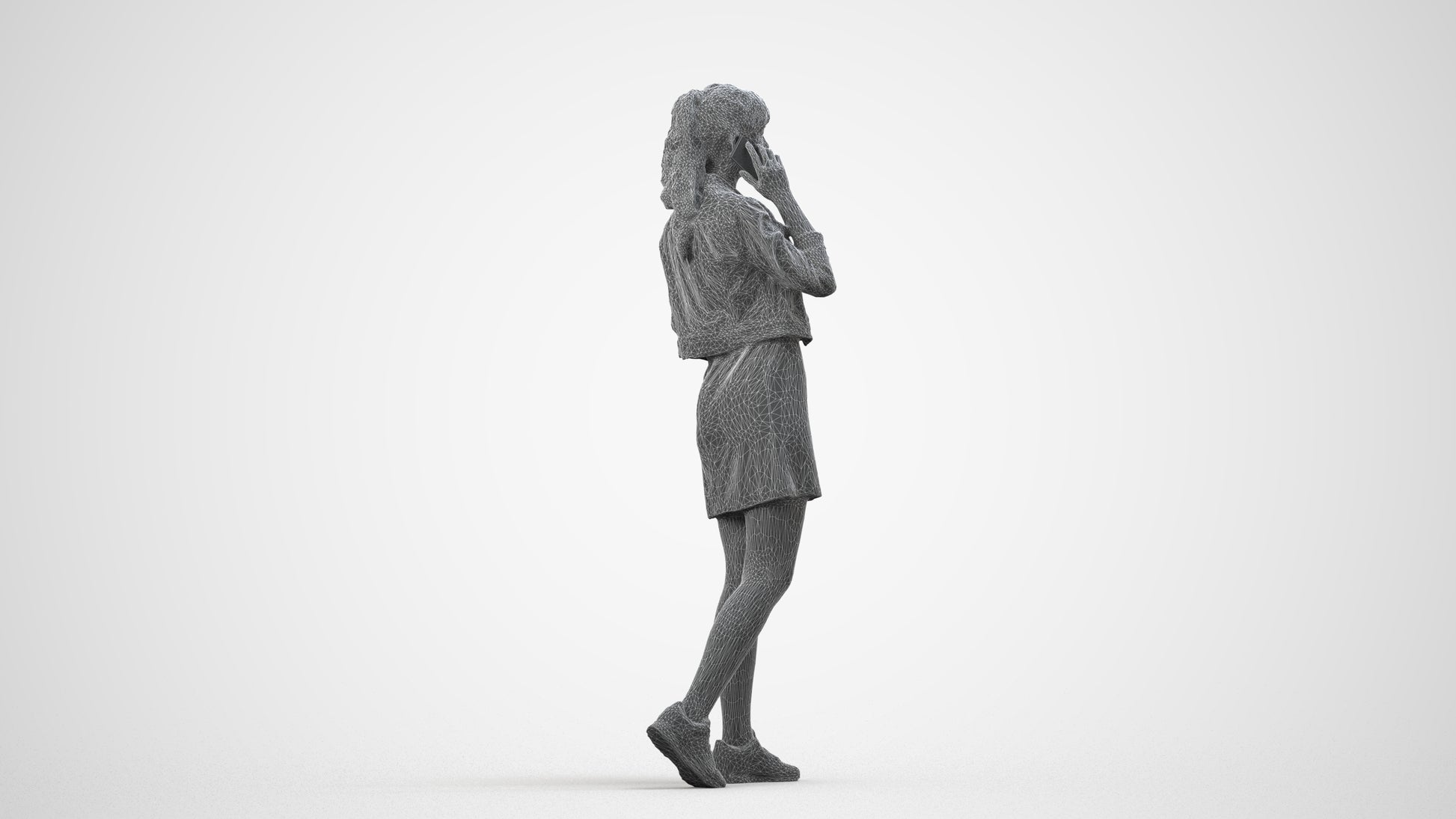 realistic 3D people woman casual walking, render-ready for V-Ray and Corona, FBX OBJ, wireframe side view