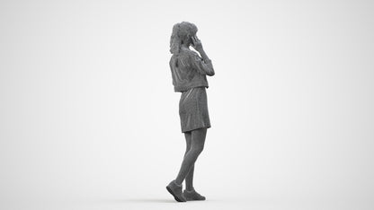realistic 3D people woman casual walking, render-ready for V-Ray and Corona, FBX OBJ, wireframe side view