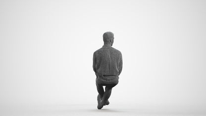 scanned 3D man casual sitting, photogrammetry people for Enscape and V-Ray, wireframe front view
