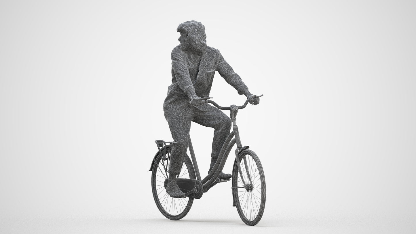 photogrammetry 3D man casual cycling, realistic human model archviz FBX, three-quarter front view render