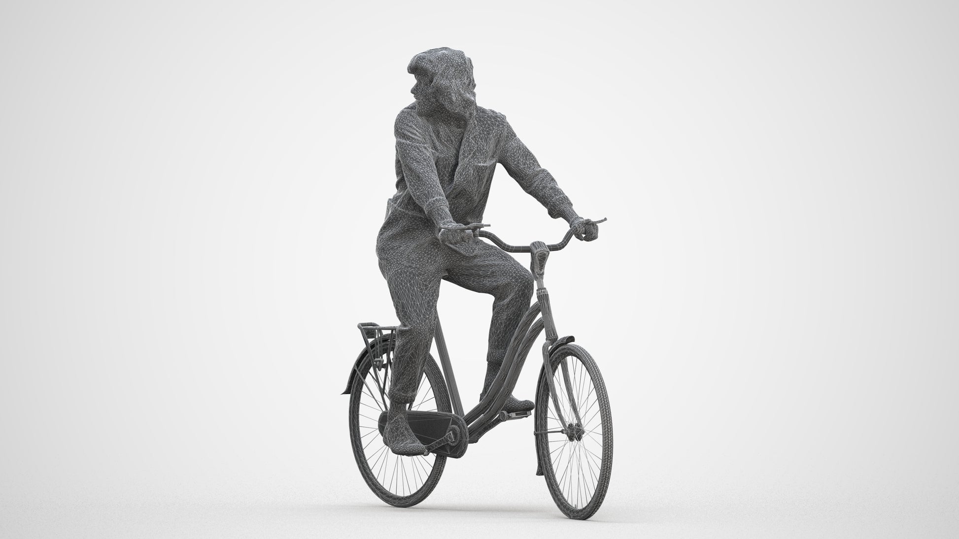 photogrammetry 3D man casual cycling, realistic human model archviz FBX, three-quarter front view render