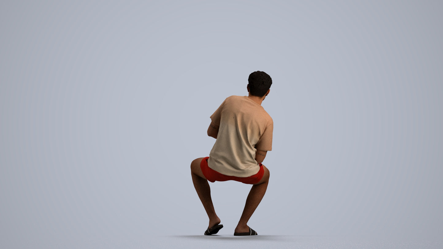 realistic 3D human man casual sitting, archviz people FBX OBJ for Blender, front view render