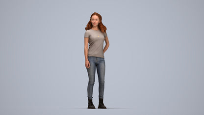 realistic 3D human woman casual standing, archviz people FBX OBJ for Blender, top-down view render