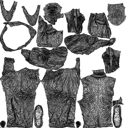 3D human model senior man business, photogrammetry scanned person for archviz, wireframe top-down view