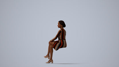 3D people model woman casual sitting, scanned human for 3ds Max rendering, three-quarter view render