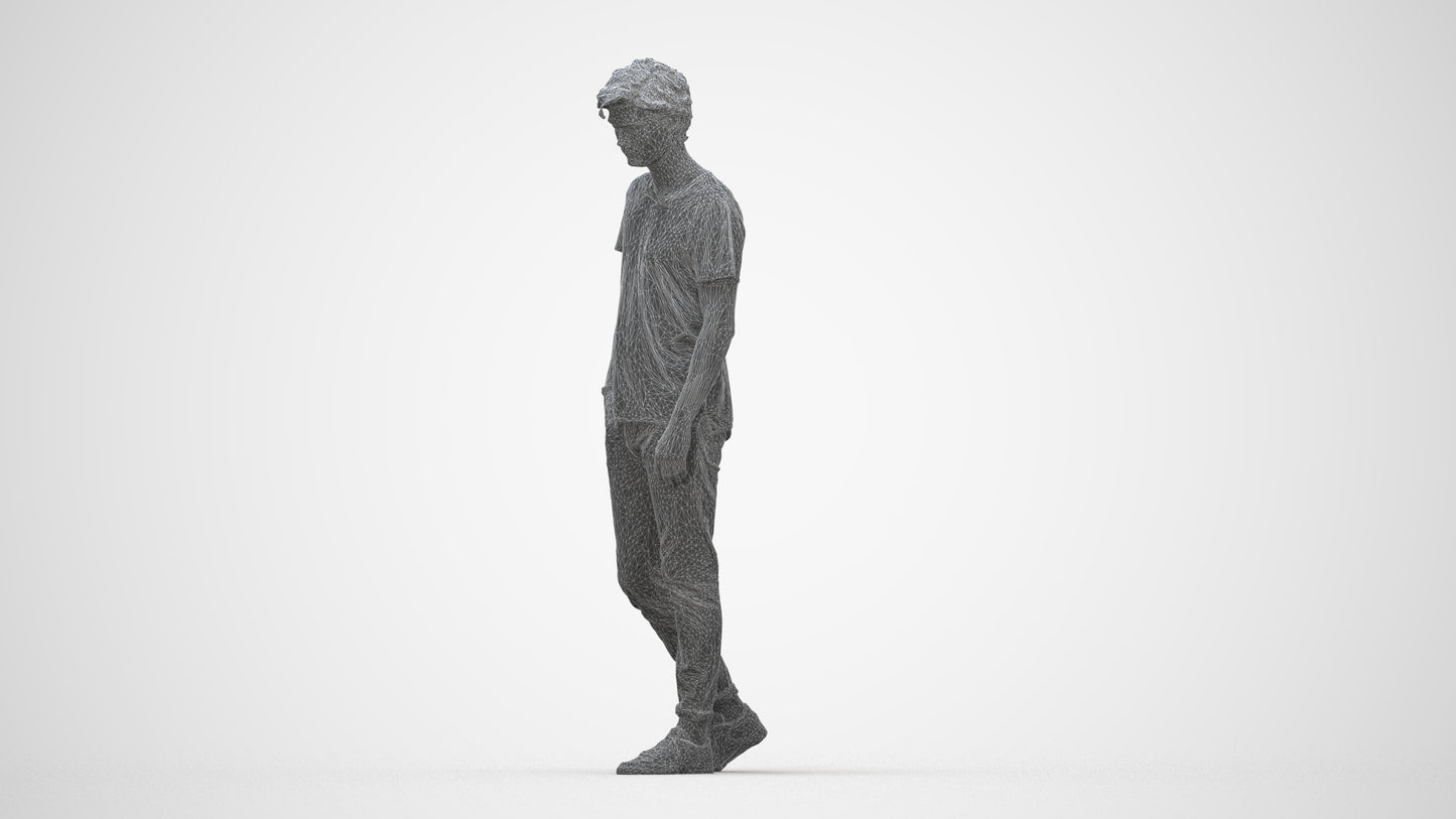 realistic 3D people man casual walking, render-ready for V-Ray and Corona, FBX OBJ, wireframe back view
