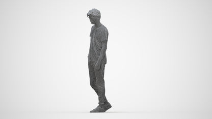realistic 3D people man casual walking, render-ready for V-Ray and Corona, FBX OBJ, wireframe back view