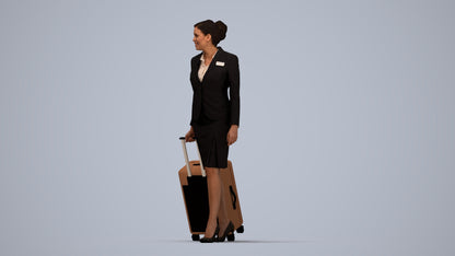 3D people model woman hospitality, scanned human for 3ds Max rendering, top-down view render