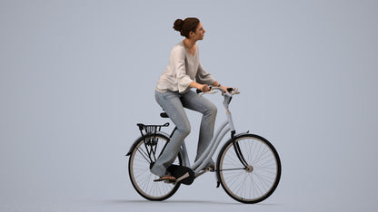 realistic 3D human woman casual cycling, archviz people FBX OBJ for Blender, side view render